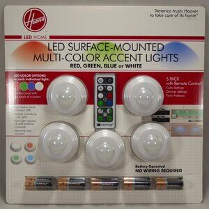 5 Pack Hoover Wireless LED Surface-Mounted Multi-Color Accent Lights w/ Remote